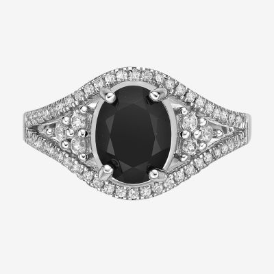 Womens Genuine Black Onyx Sterling Silver Oval Cocktail Ring