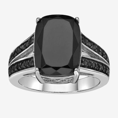 Womens Genuine Black Onyx Sterling Silver Cushion Cocktail Ring