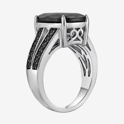 Womens Genuine Black Onyx Sterling Silver Cushion Cocktail Ring