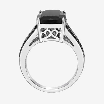 Womens Genuine Black Onyx Sterling Silver Cushion Cocktail Ring