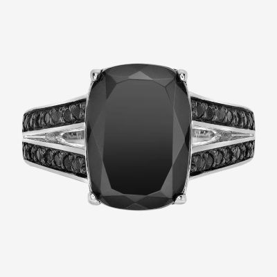 Womens Genuine Black Onyx Sterling Silver Cushion Cocktail Ring