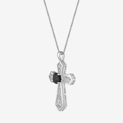 Womens Genuine Black Onyx Sterling Silver Cross Pendant Necklace