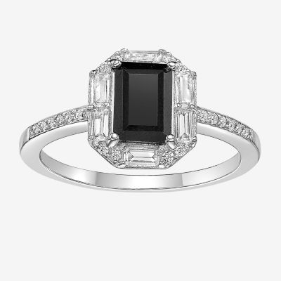 Womens Genuine Black Onyx Sterling Silver Cocktail Ring