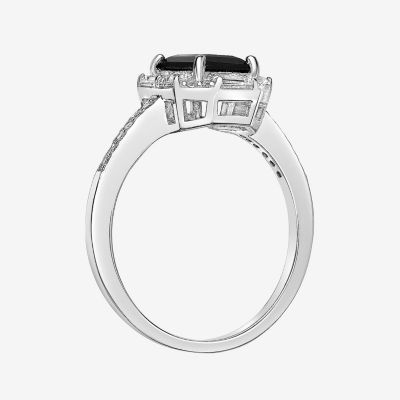 Womens Genuine Black Onyx Sterling Silver Cocktail Ring