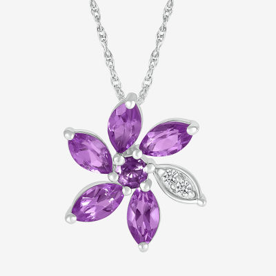 Womens Genuine Purple Amethyst Sterling Silver Flower Set