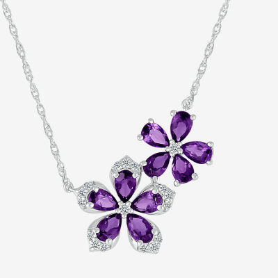 Womens Genuine Purple Amethyst Sterling Silver Flower Set