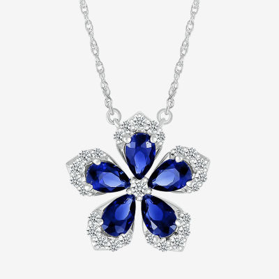 Womens Lab Created Blue Sapphire Sterling Silver Flower Set