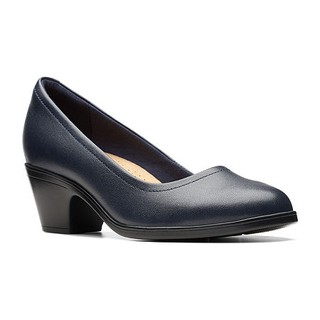 Clarks Womens Emily Ruby Block Heel Pumps, 9 Wide, Blue
