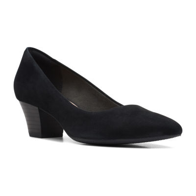 Clarks Womens Teresa Step Pointed Toe Stacked Heel Pumps, Color: Black ...