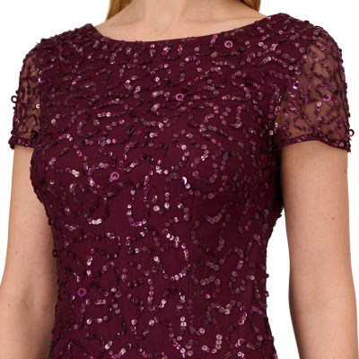 Papell Boutique Sequin Short Sleeve Beaded Evening Gown