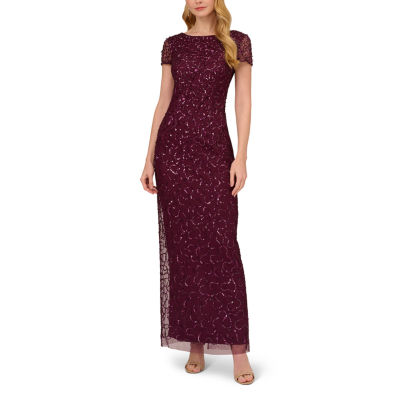 Papell Boutique Sequin Short Sleeve Beaded Evening Gown, Color: Cassis ...