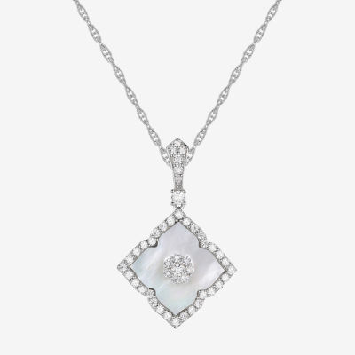 Womens White Sterling Silver Flower Pendant Necklace