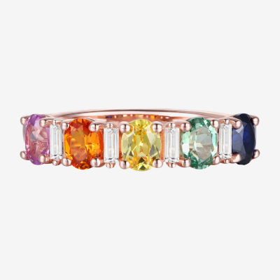 Lab Created Multi Color Sapphire 14K Rose Gold Over Silver Sterling 5-Stone Band