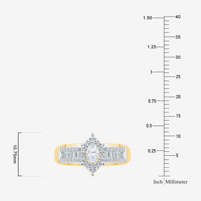 Womens 3/4 CT. T.W. Natural White Diamond 10K Two Tone Gold Marquise Side Stone Halo Bridal Set
