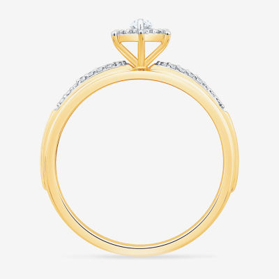 Womens 3/4 CT. T.W. Natural White Diamond 10K Two Tone Gold Marquise Side Stone Halo Bridal Set