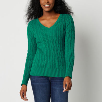 St. John's Bay Womens V Neck Cable Knit Pullover Sweater