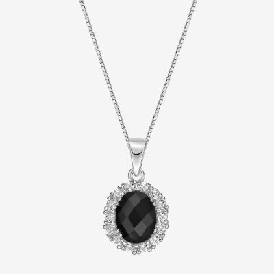 Womens Genuine Black Onyx Sterling Silver Oval Pendant Necklace