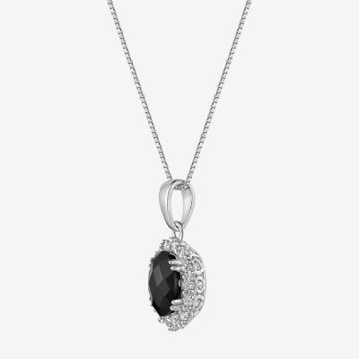 Womens Genuine Black Onyx Sterling Silver Oval Pendant Necklace