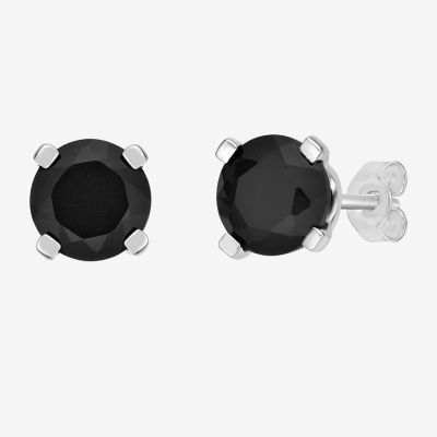 Genuine Black Onyx Sterling Silver 6mm Round Stud Earrings