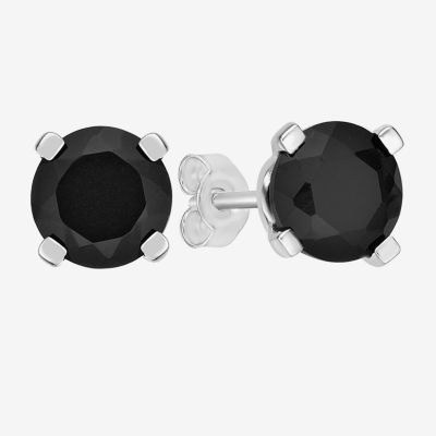 Genuine Black Onyx Sterling Silver 6mm Round Stud Earrings