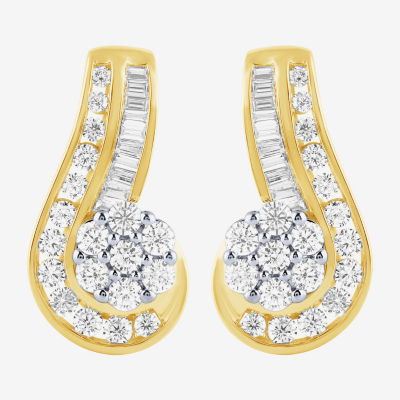 Diamond Blossom (G / Si2) /2 CT. T.W. Lab Grown White Diamond 10K Gold Flower Drop Earrings