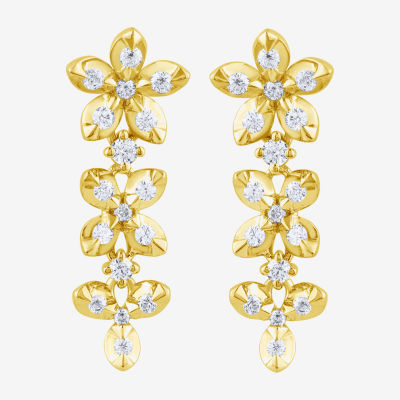 Diamond Blossom (G / Si2) 1/2 CT. T.W. Lab Grown White Diamond 10K Gold Flower Drop Earrings