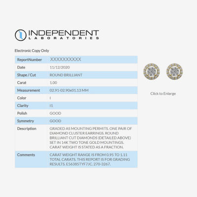 Certified 1 CT. T.W. Mined White Diamond 14K Gold 10.9mm Stud Earrings