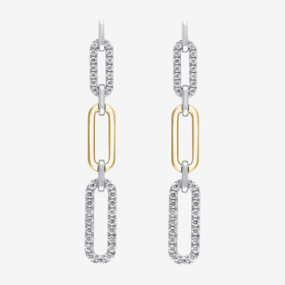 Linear (H-I / I1) 1/10 CT. T.W. Lab Grown White Diamond 10K Two Tone Gold Paperclip Drop Earrings