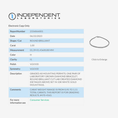 (H / I1) 1 CT.T.W. Lab-Grown Diamond 10K White Gold Tennis Bracelet