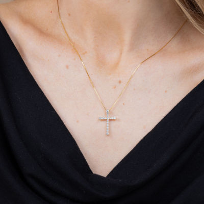 (H-I / I1) Womens 1/2 CT. T.W. Lab Grown White Diamond 10K Gold Cross 18 Inch Pendant Necklace