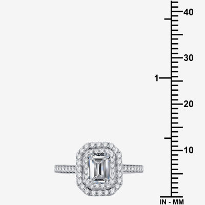 Signature By Modern Bride (H-I / I1) Womens 1 1/ CT. T.W. Lab Grown Diamond 10K White Gold Side Stone Halo Engagement Ring