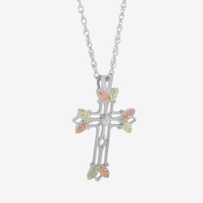 Womens White Cubic Zirconia Sterling Silver Cross Pendant Necklace