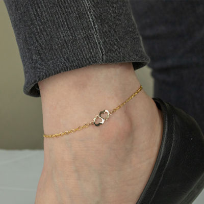 10K Tri-Color Gold 8 1/2 Inch Hollow Link Heart Ankle Bracelet