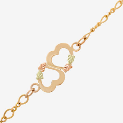 10K Tri-Color Gold 8 1/2 Inch Hollow Link Heart Ankle Bracelet