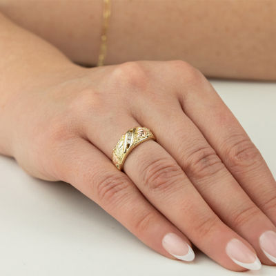 4MM Diamond Accent White 10K Tri-Color Gold Band