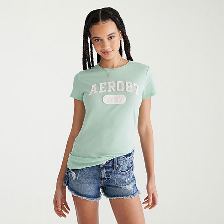 AEROPOSTALE Womens Juniors Crew Neck Short Sleeve Regular Fit Graphic T-Shirt, Medium, Green