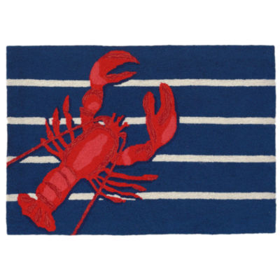 Liora Manne Frontporch Lobster On Stripes Hand Tufted Rectangular Rugs & Floor Coverings Indoor Outdoor Animal Accent Rugs