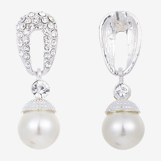 Vieste Rosa Crystal Simulated Pearl Round Drop Earrings