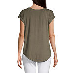 by&by Juniors Womens Keyhole Neck Short Sleeve Top