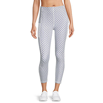 Sports Illustrated Womens High Rise Moisture Wicking 7/8 Ankle Leggings,  Color: White Net Print - JCPenney