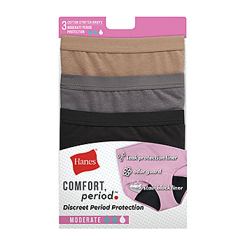Hanes Womens Fresh & Dry Light and Moderate Period 3-Pack Bikini Underwear,  Multiple Options Available : : Clothing, Shoes & Accessories