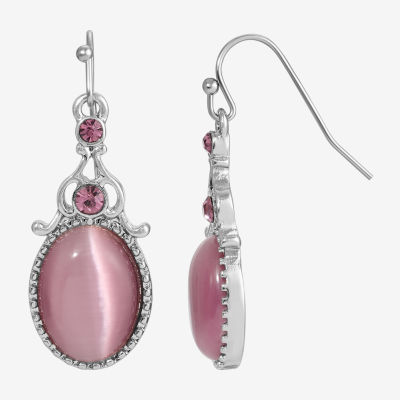 1928 Silver Tone Womens Purple Catseye Oval Drop Earrings