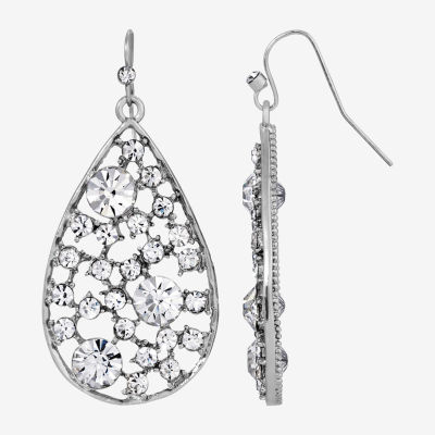 1928 Silver Tone Womens Crystal Pear Drop Earrings