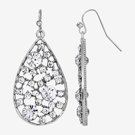 1928 Silver Tone Crystal Pear Drop Earrings, One Size, White