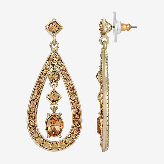 1928 Gold Tone Crystal Drop Earrings