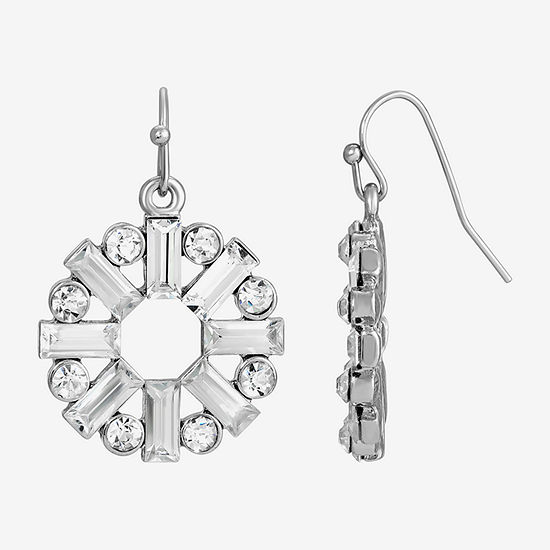 1928 Silver Tone Crystal Round Drop Earrings