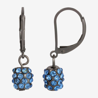 1928 Black-Tone Womens Blue Crystal Drop Earrings