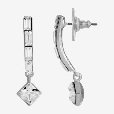 1928 Silver Tone Womens Crystal Drop Earrings