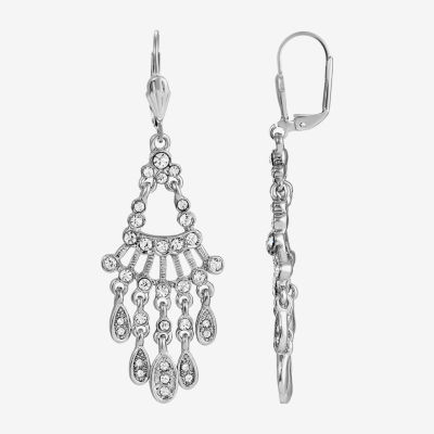 1928 Silver Tone Crystal Chandelier Earrings