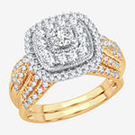Womens 1 CT. T.W. Lab Grown White Diamond 10K Gold Cushion Halo Bridal Set